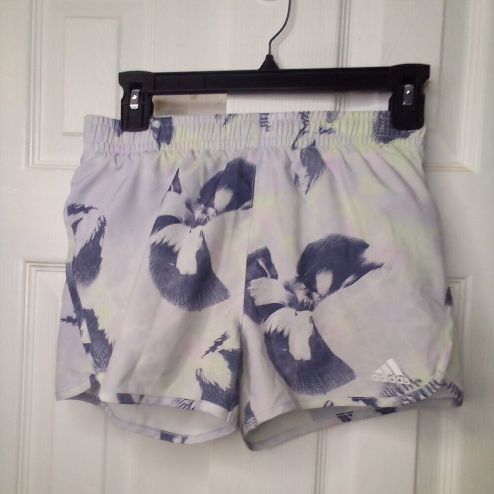 Adidas Shorts Girls L 14 Running Active Athletic Lining Pattern Gray Green